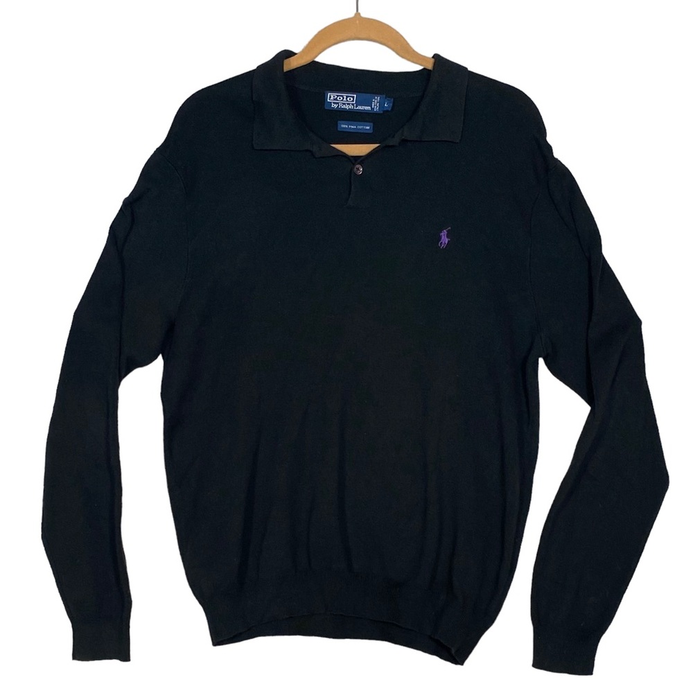 Polo Ralph Lauren Sweater 100% Pima Cotton Collar Black Men’s Size L